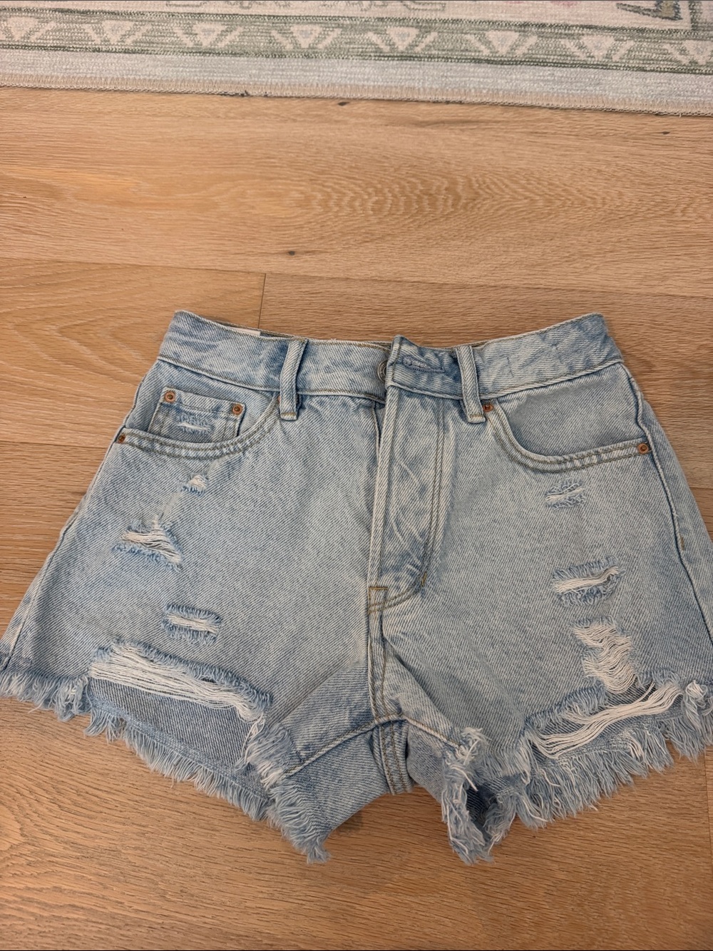 PacSun Light Blue Distressed High-Rise Denim Shorts